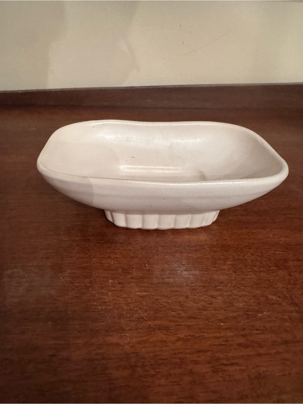 McCoy White Low Footed Planter Ceramic Rectangle Dish 7x4 in, Solid, MPN 1801